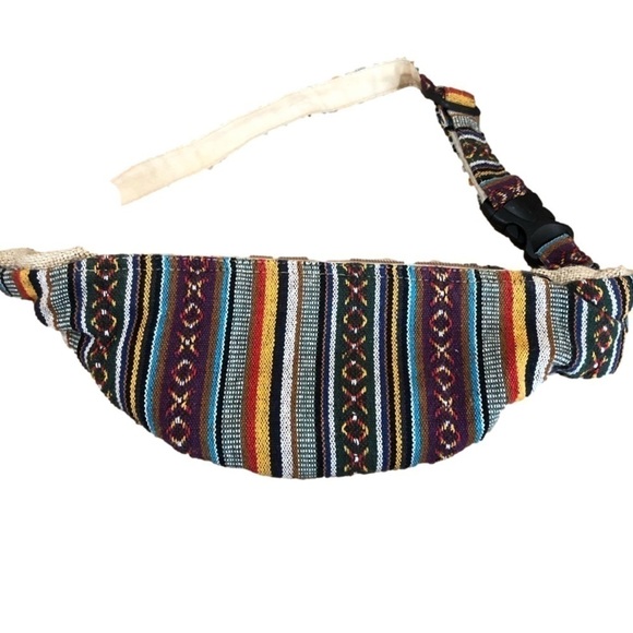 No brand Tribal print and burlap Fanny pack. Adjustable strap. 3 compartments. - Picture 3 of 12